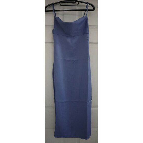 WeWoreWhat WWD18-1 Women's Sz 0 Slate Blue Cowl Midi Satin Charmeuse Dress - Picture 1 of 14